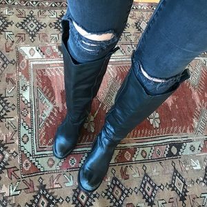 Moto / cowboy Knee high black leather boots